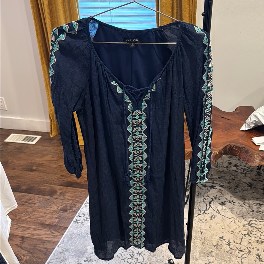 Navy Tunic with Geometric Embroidery